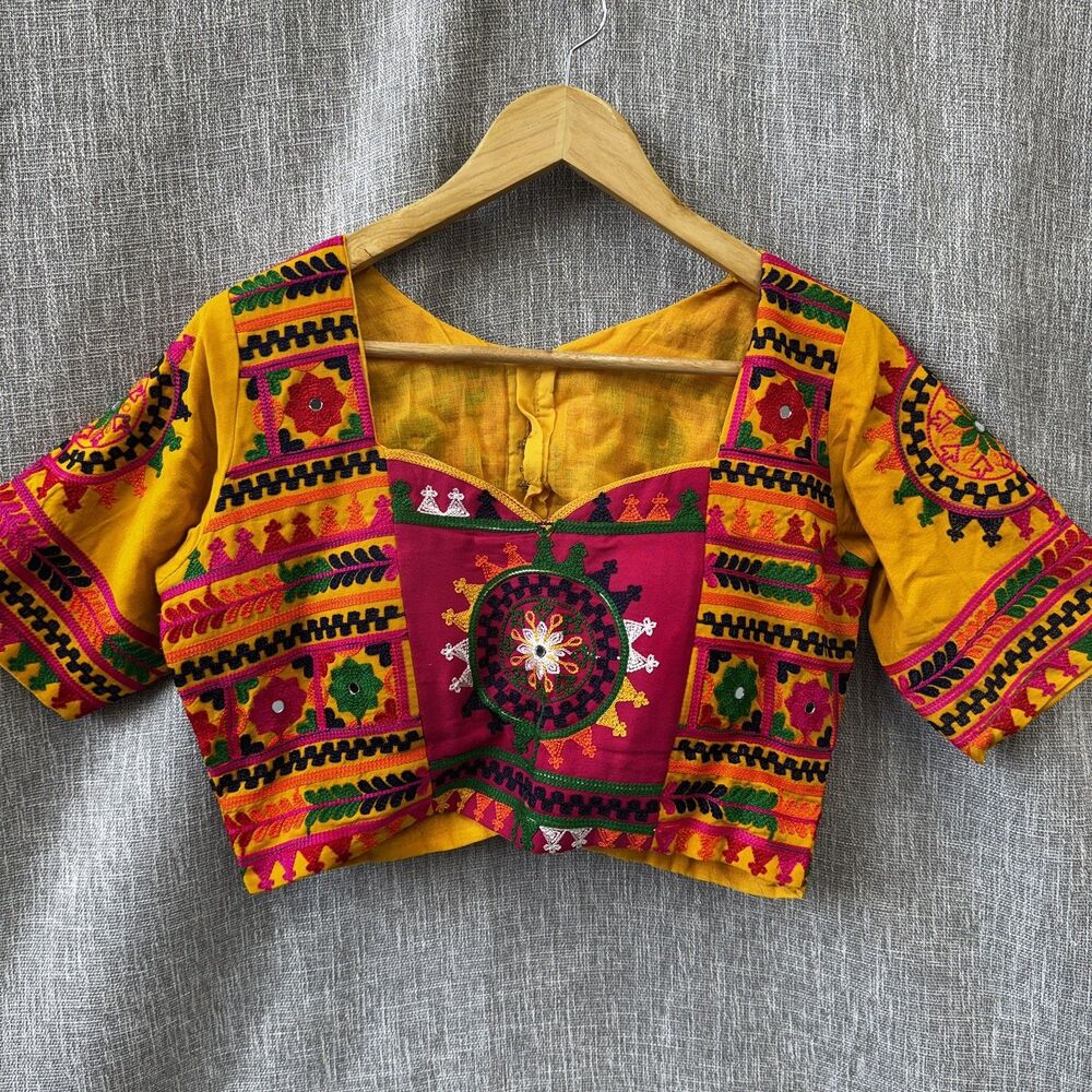 Choli For Navratri w Pads Garba women adjustable size blouse thread work cotton